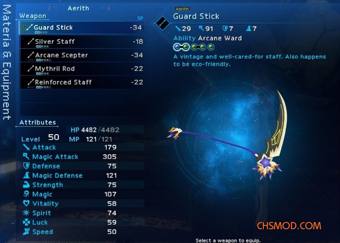 《最终幻想7：重制版》天堂镰刀替换秘银长杖MOD