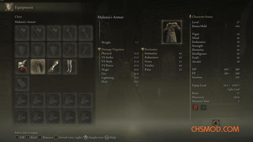 《艾尔登法环》更好的玛莲妮亚套装MOD