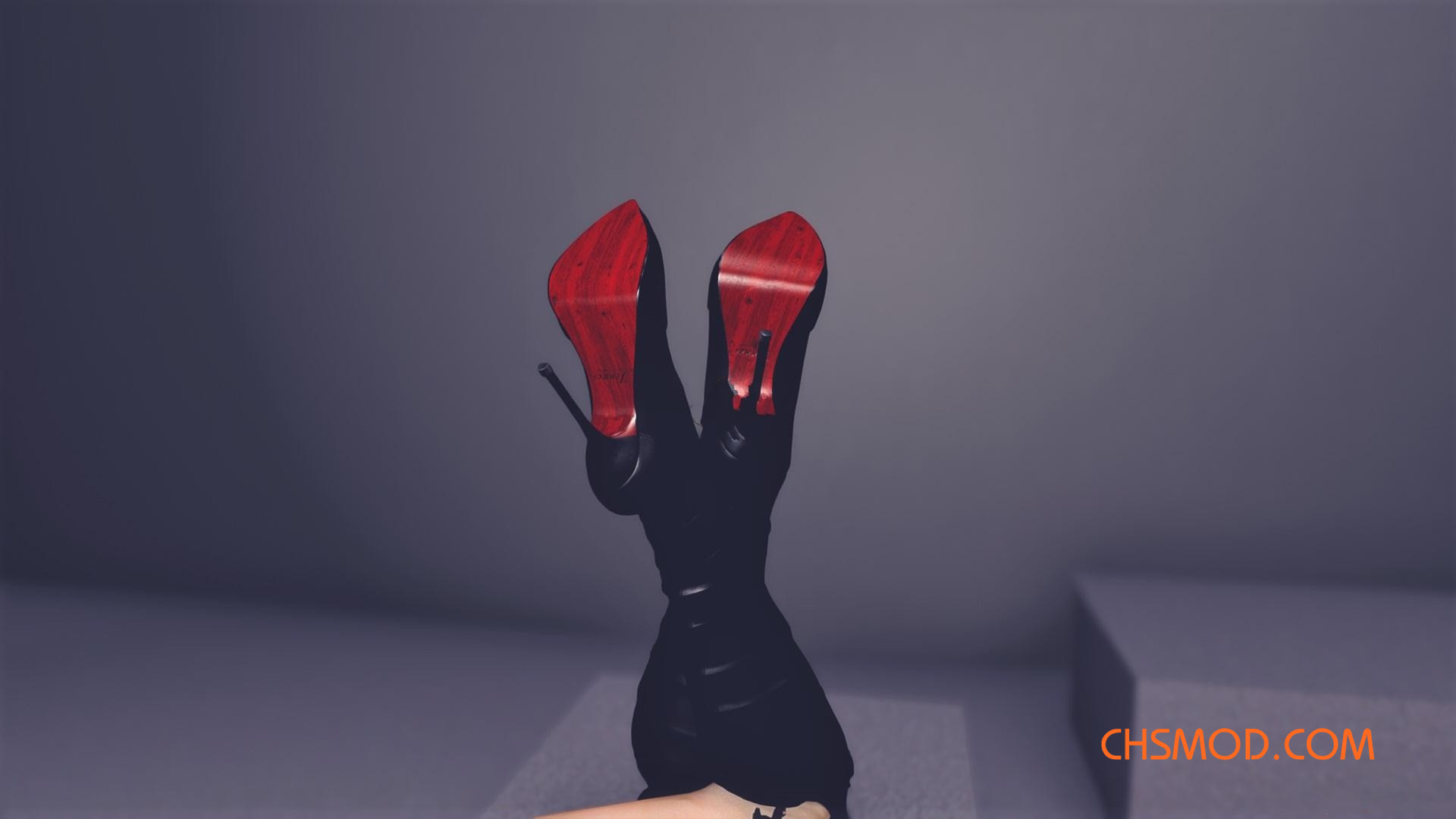 《上古卷轴5：天际重制版》女性黑色性感高跟皮靴MOD