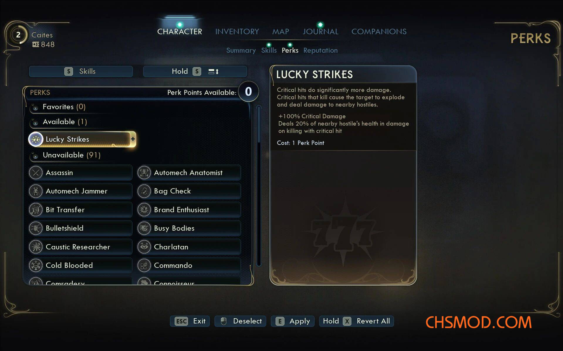 《天外世界2》简化特质与缺陷获取MOD