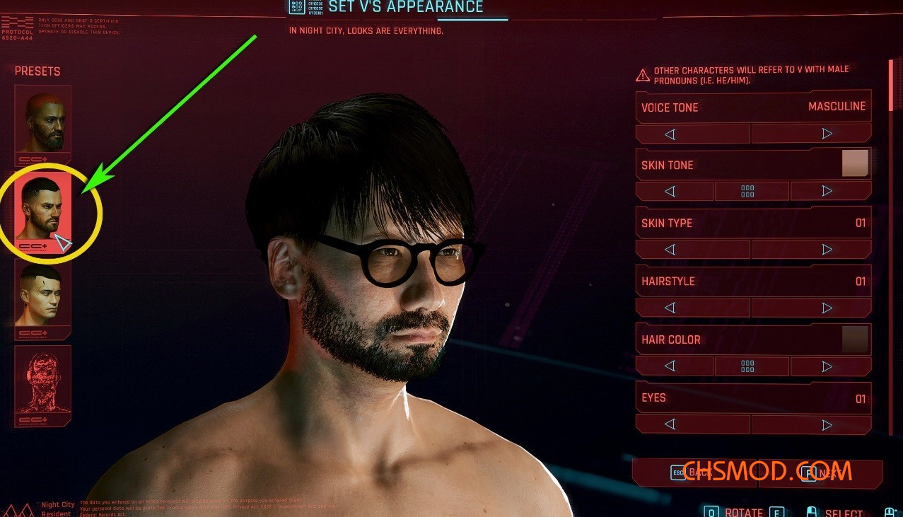 《赛博朋克2077》男V外观小岛秀夫MOD